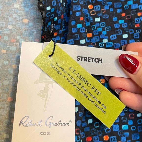 Robert Graham Ludwig Geo Print Stretch Button-Up Shirt, Navy, NWT, Size Medium - Picture 7 of 15